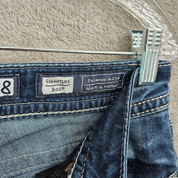 Miss Me Signature Boot Jeans 28 Blue Embroidered Rhinestone Crosses Bling Denim - Picture 6 of 13